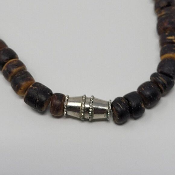 Multicolor Wooden Bead Matinee Necklace 22" Primitive Tribal Beachy Boho - Picture 6 of 9